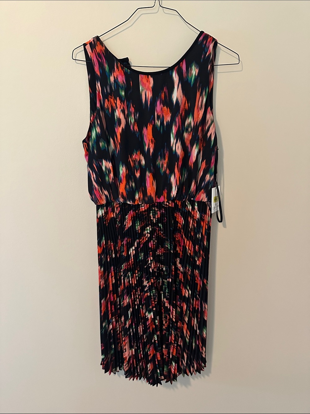 Calvin Klein Navy Midi Dress with Coral, Teal, and Pink Accents